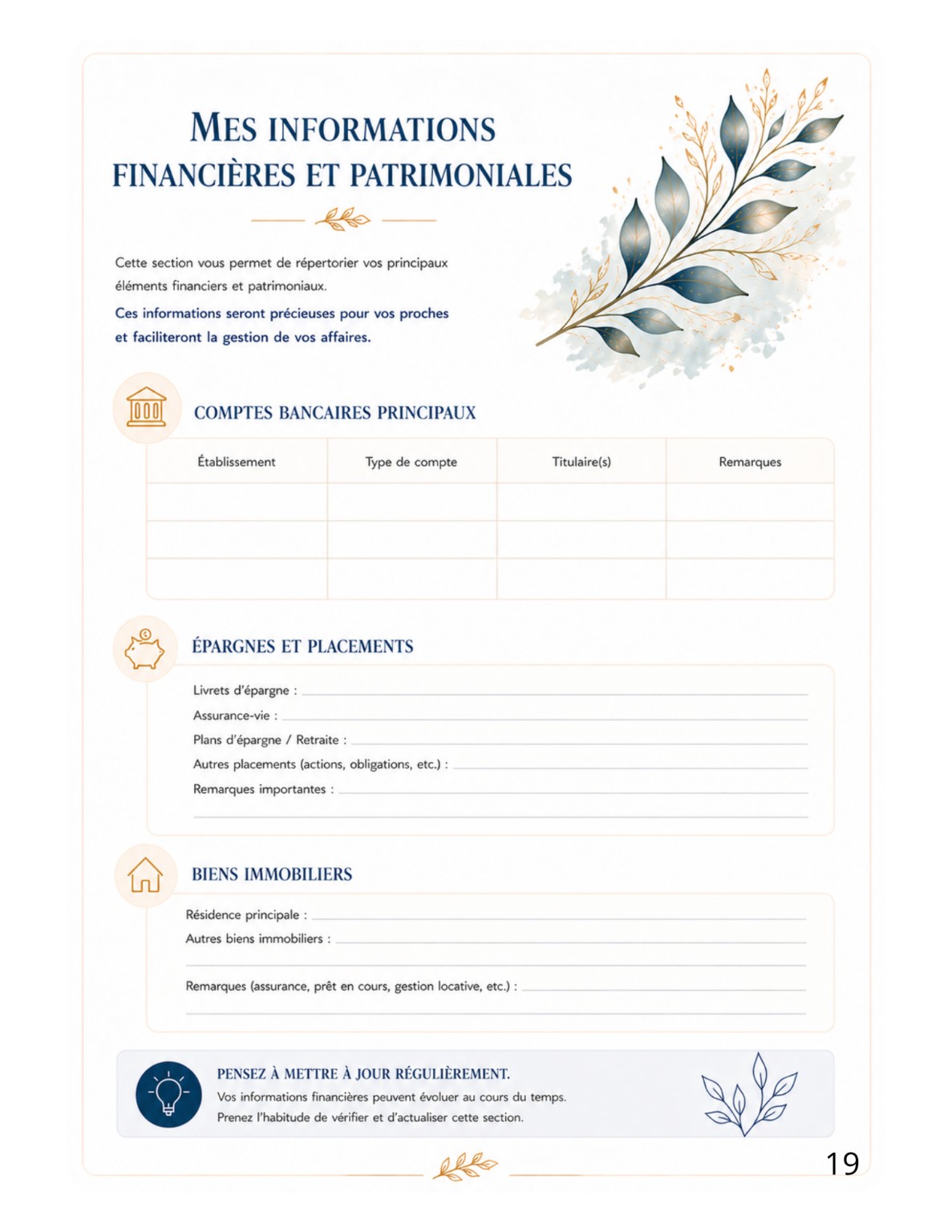 Page Mes informations financières et patrimoniales