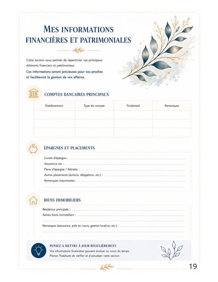 Page : mes informations financières et patrimoniales