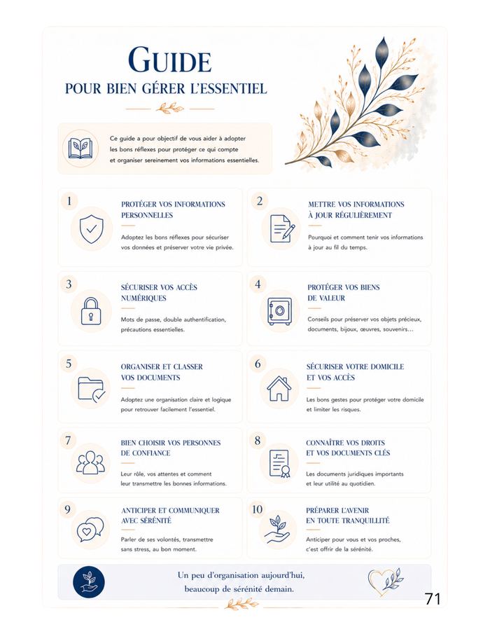 Page intérieure : guide pour bien gérer l'essentiel